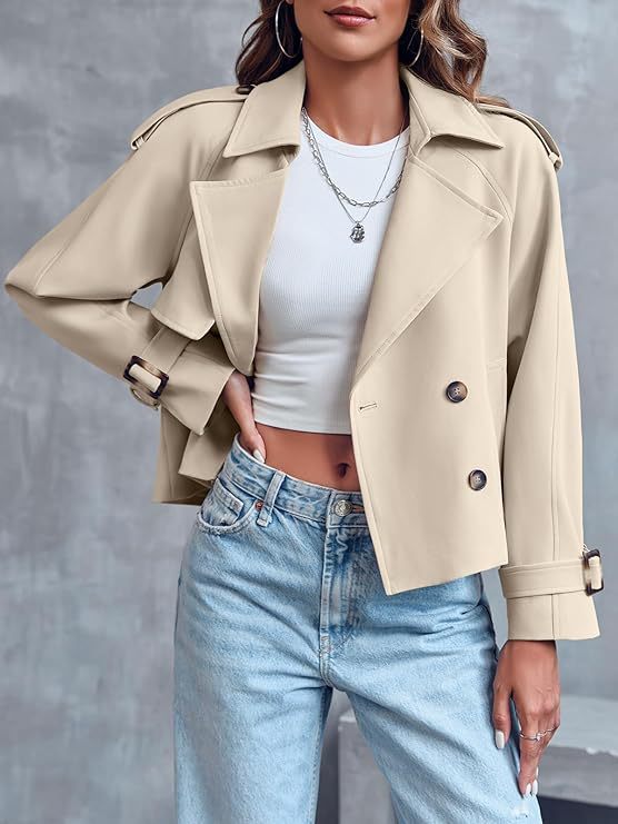 Women's Cropped Trench Coat – Double-Breasted Design for Modern Style and Versatile Wear 0