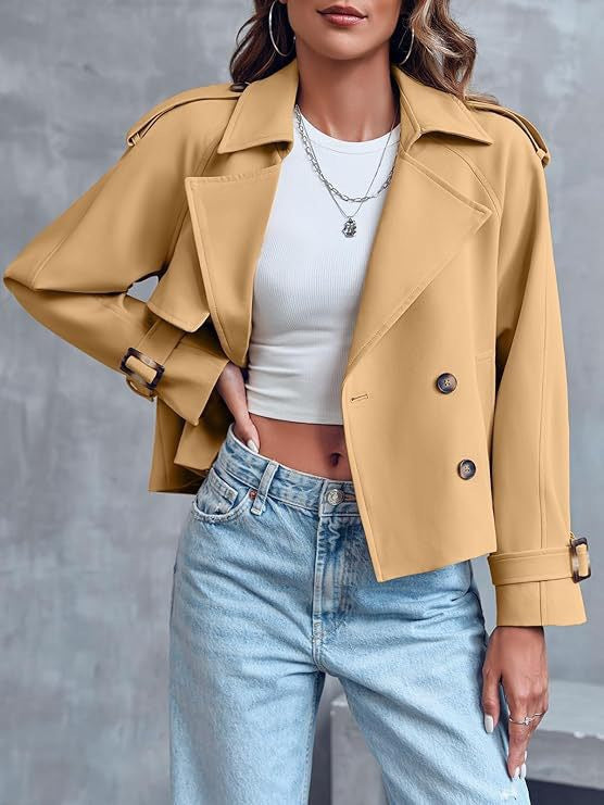 Women's Cropped Trench Coat – Double-Breasted Design for Modern Style and Versatile Wear 2