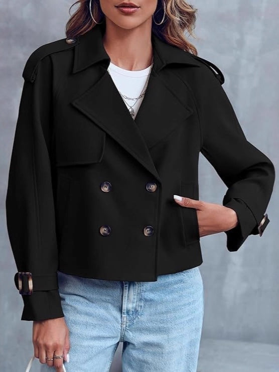 Women's Cropped Trench Coat – Double-Breasted Design for Modern Style and Versatile Wear 4