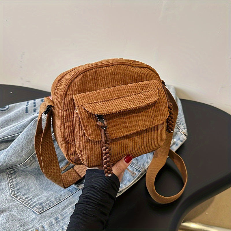 Women's Crossbody Bag with Zip Pocket – Small Ridged Texture for Everyday Use 0