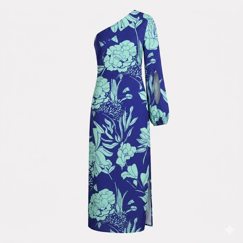 Women's Floral Maxi Dress – One-Shoulder Style for Summer Events 1