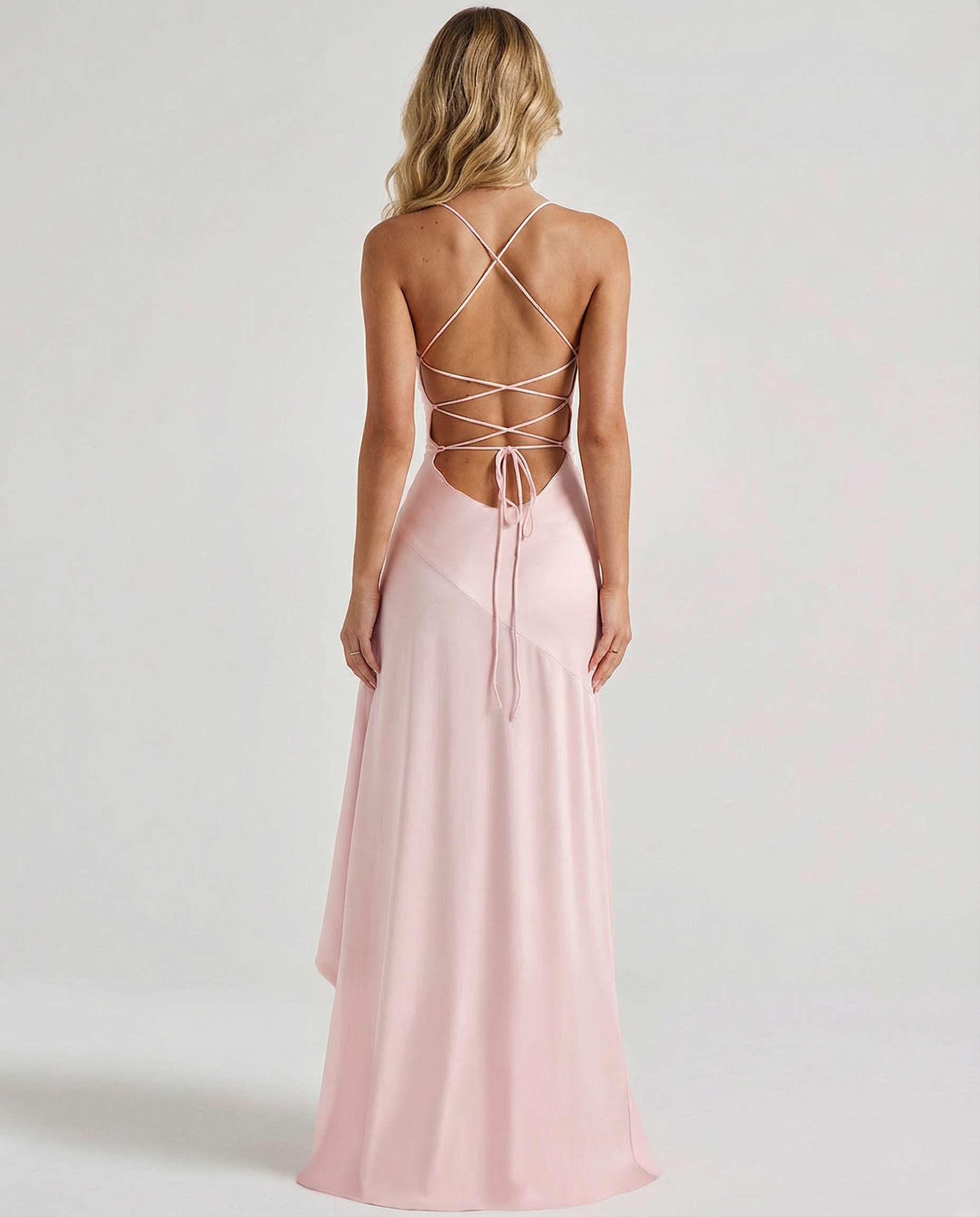 Women's Formal Satin High-Low Maxi Dress with Draped Neckline for Special Occasions 1