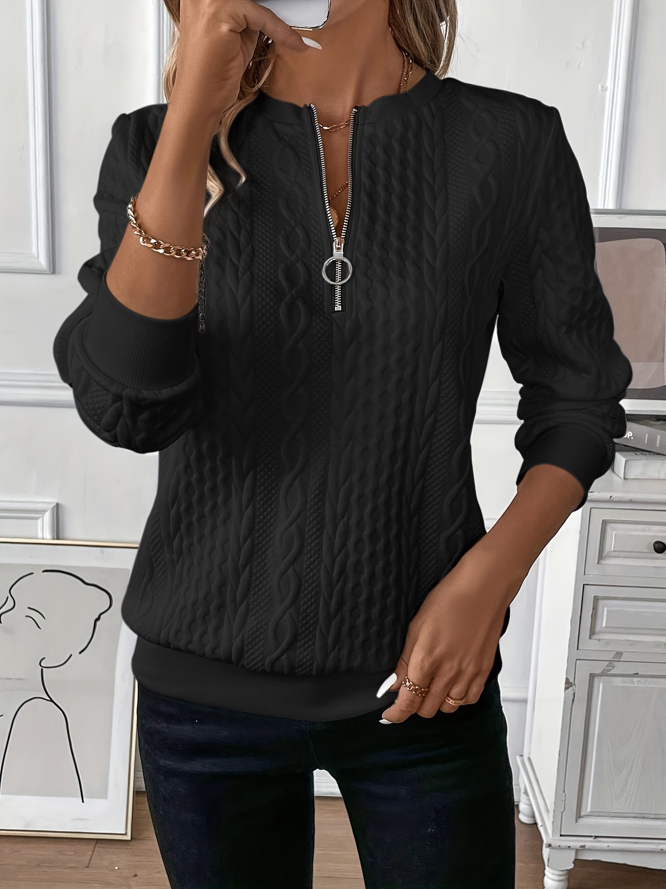 Women's Half-Zip Jumper – Fitted Cable Knit for Transitional Seasons, Layering Essential 9