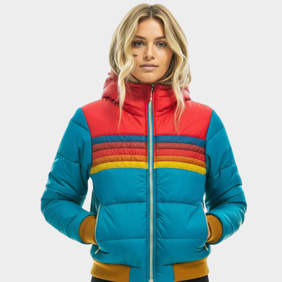 Women's Hooded Puffer Jacket – Retro Striped Design for Winter Casual Wear 5