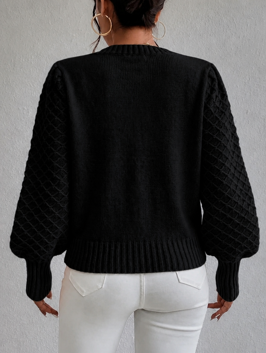 Women's Jumper with Diamond Pattern – Blouson Sleeves for Casual or Office Wear 7