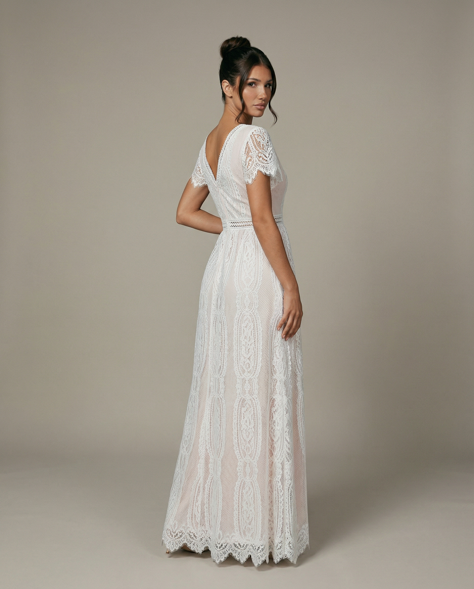 Women's Lace Maxi Dress with V-Neck – Formal Dress for Weddings and Special Events 1