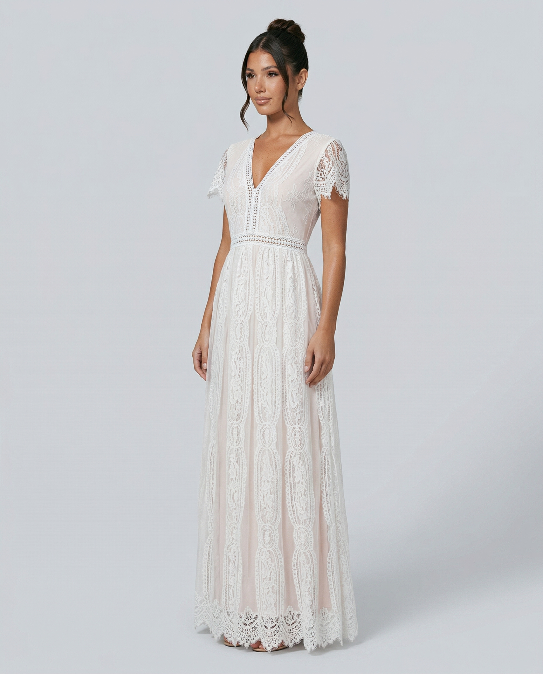 Women's Lace Maxi Dress with V-Neck – Formal Dress for Weddings and Special Events 2