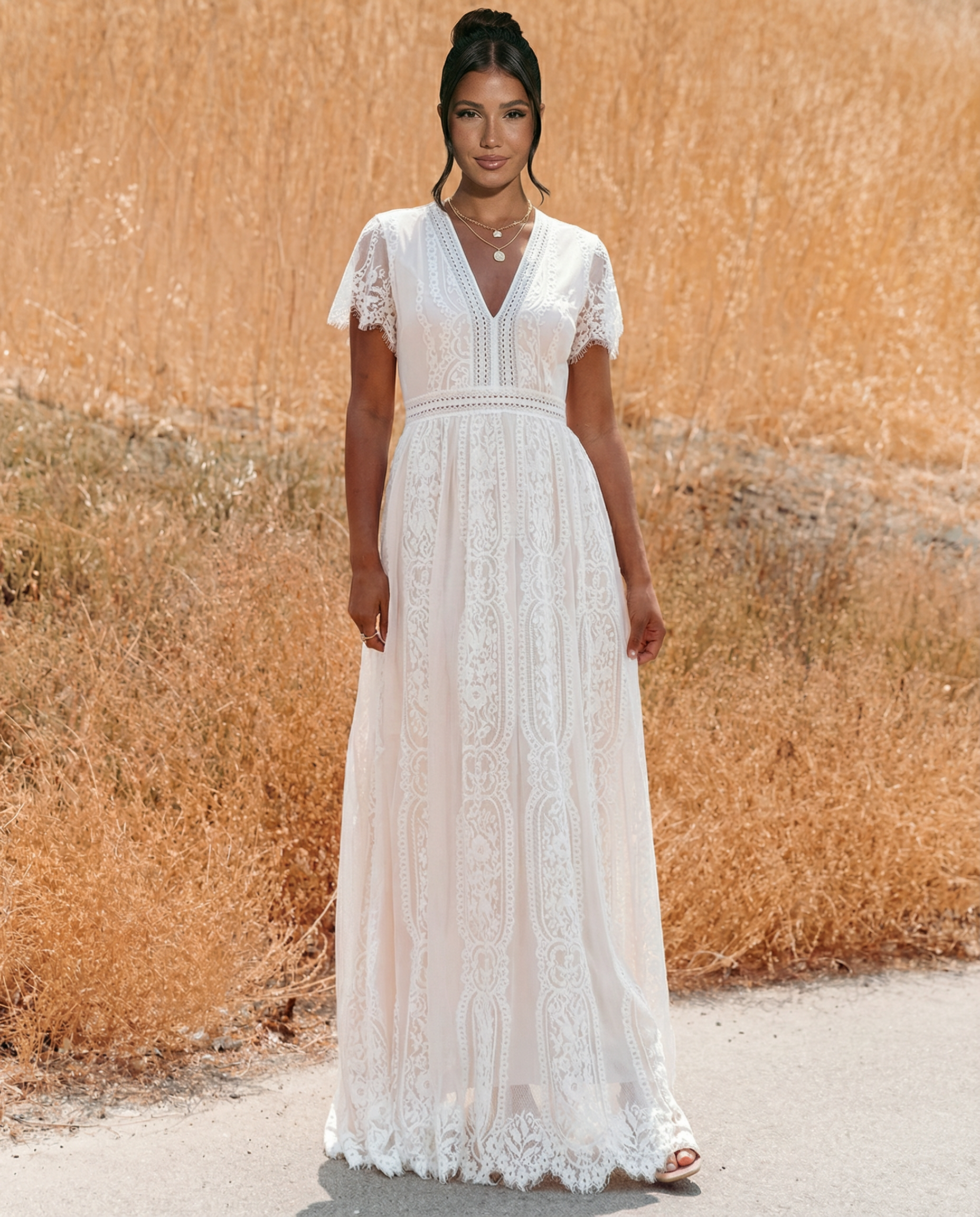 Women's Lace Maxi Dress with V-Neck – Formal Dress for Weddings and Special Events 4