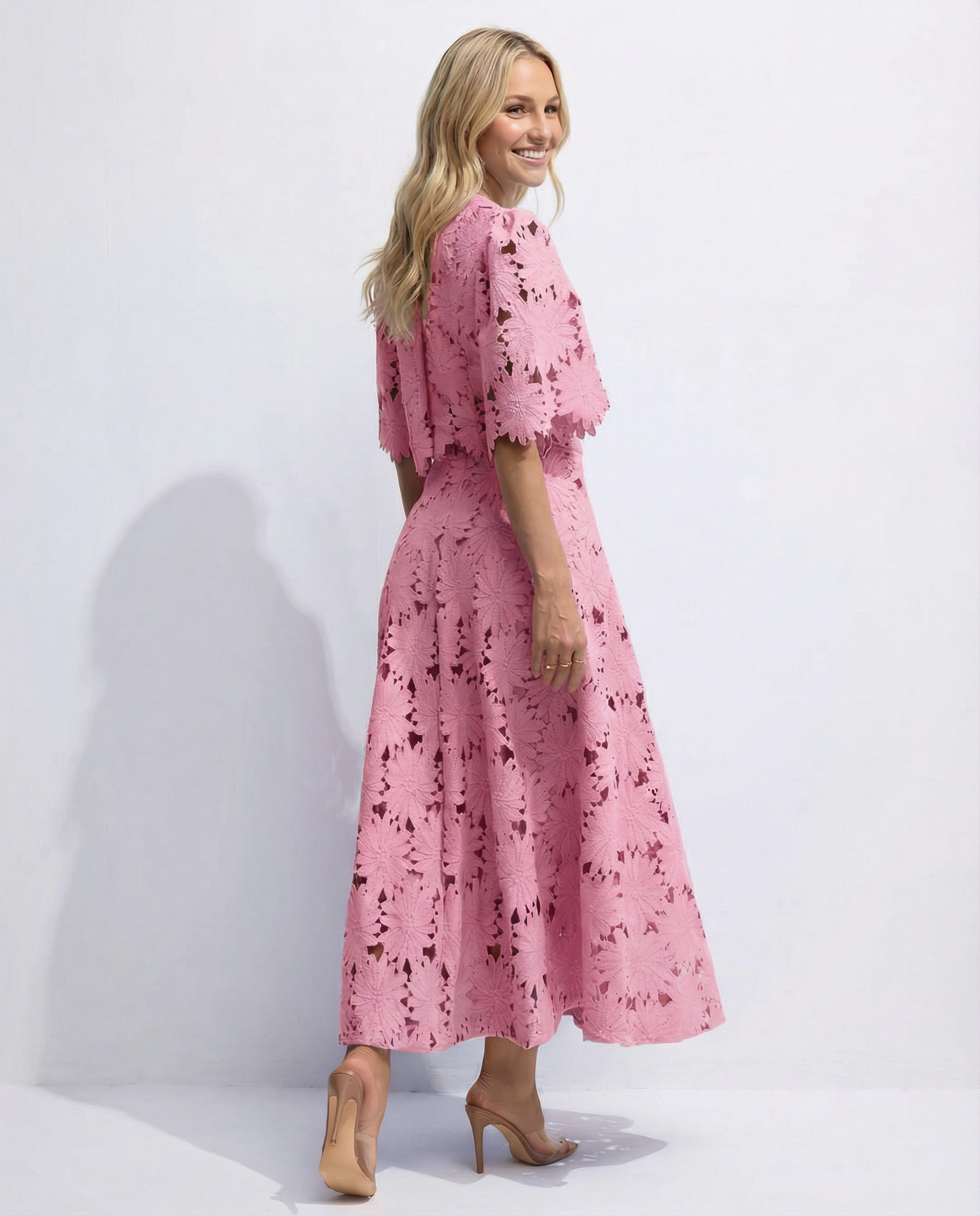 Women's Lace Midi Dress Set – Floral Two-Piece Summer Dress for Weddings and Garden Parties 5