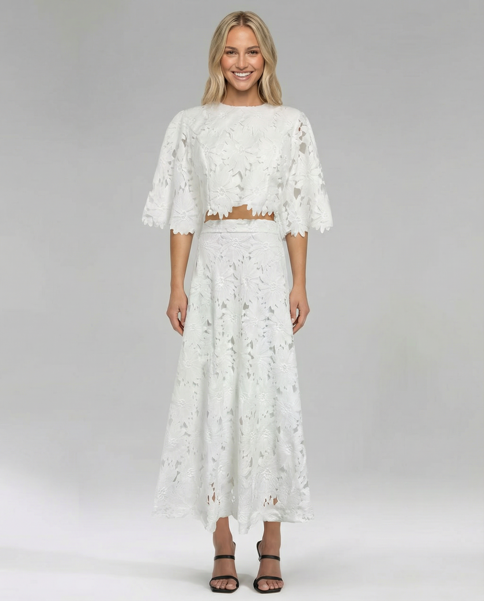 Women's Lace Midi Dress Set – Floral Two-Piece Summer Dress for Weddings and Garden Parties 8