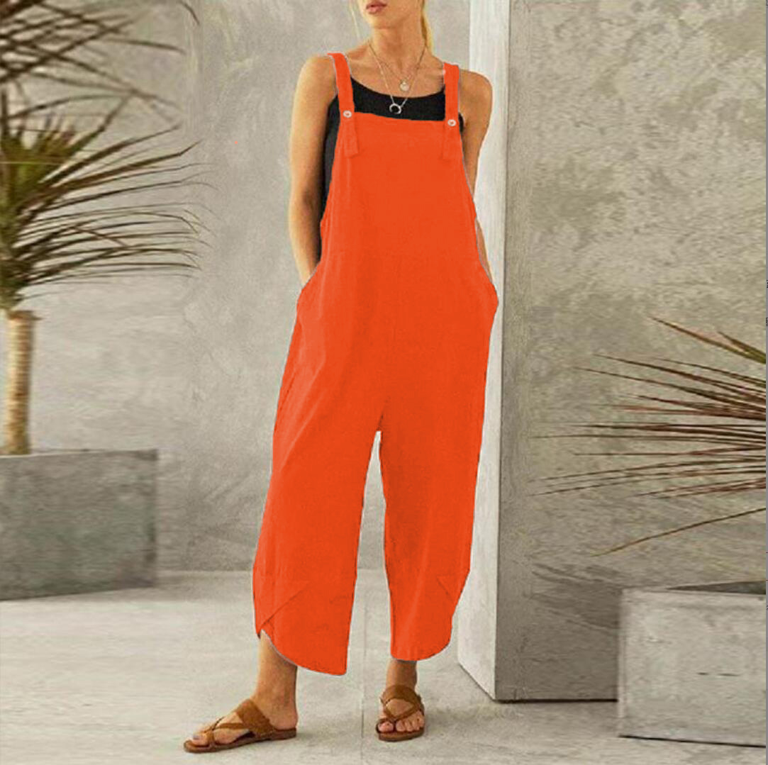 Women's Linen Wide Leg Jumpsuit – Adjustable Straps and Pockets for Summer Comfort 9
