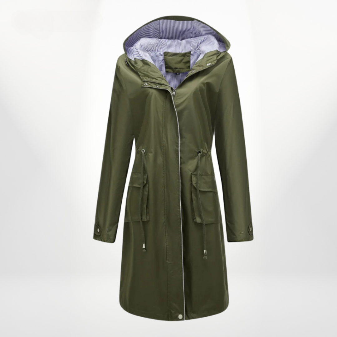 Women's Long Rain Jacket with Hood – Waterproof, Adjustable Waist for All-Weather 5