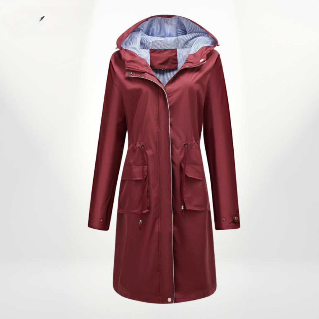 Women's Long Rain Jacket with Hood – Waterproof, Adjustable Waist for All-Weather 6
