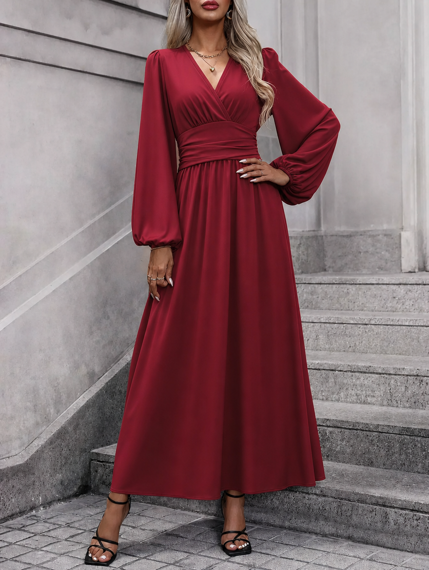 Women's Long Sleeve Midi Dress with Slit – Perfect Cocktail Dress for Weddings and Semi-Formal Events 2