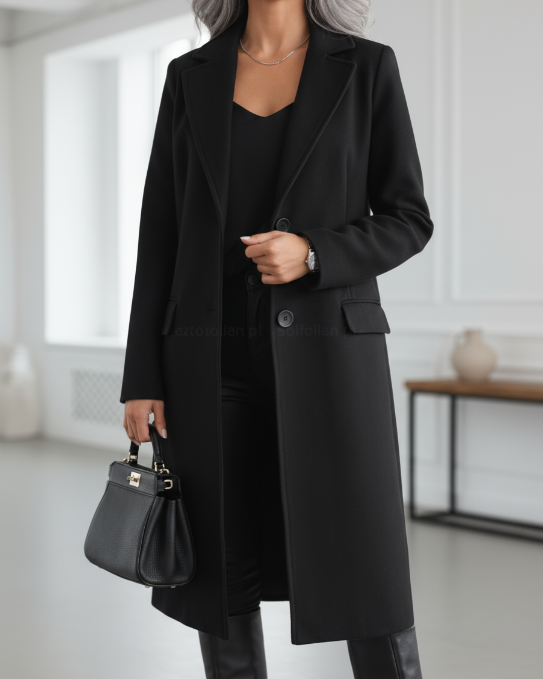 Women's Long Trench Coat – Notched Lapel with Flap Pockets for Winter 3