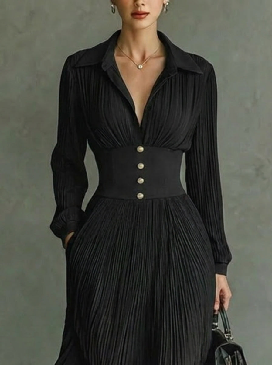 Women's Maxi Dress – Vintage Pleated Skirt with Collar for Formal and Summer Occasions 2