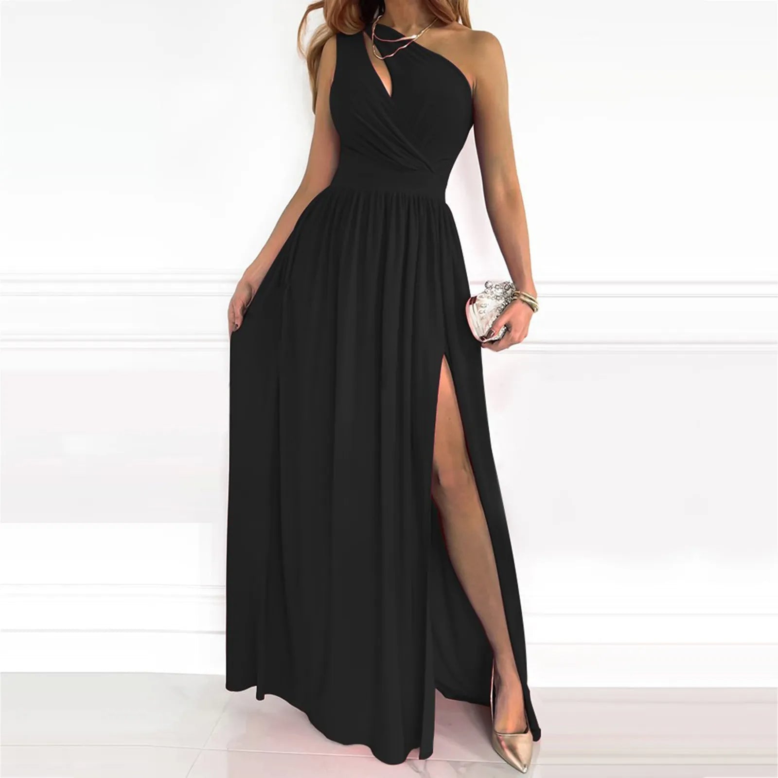 Women's Maxi Dress with High Split – One Shoulder Evening Cocktail Dress for Formal Events 0