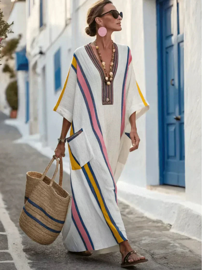 Women's Maxi Dress with V Neck and 3/4 Sleeves – Comfortable Summer Style with Pockets 4