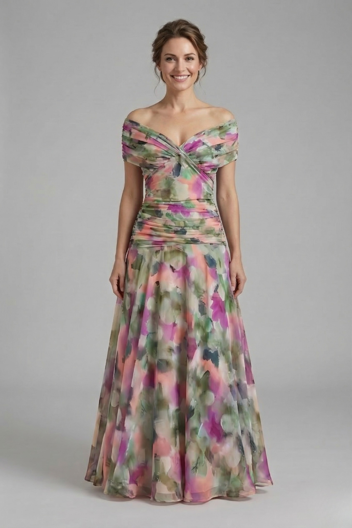 Women's Off-Shoulder Tulle Midi Dress – Formal Cocktail Dress with Ruched Waist for Events 8