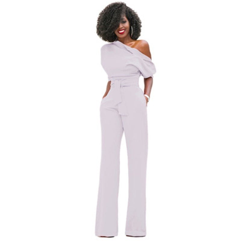 Women's One-Shoulder Wide-Leg Jumpsuit with Belted Waist – Formal Evening Wear 4