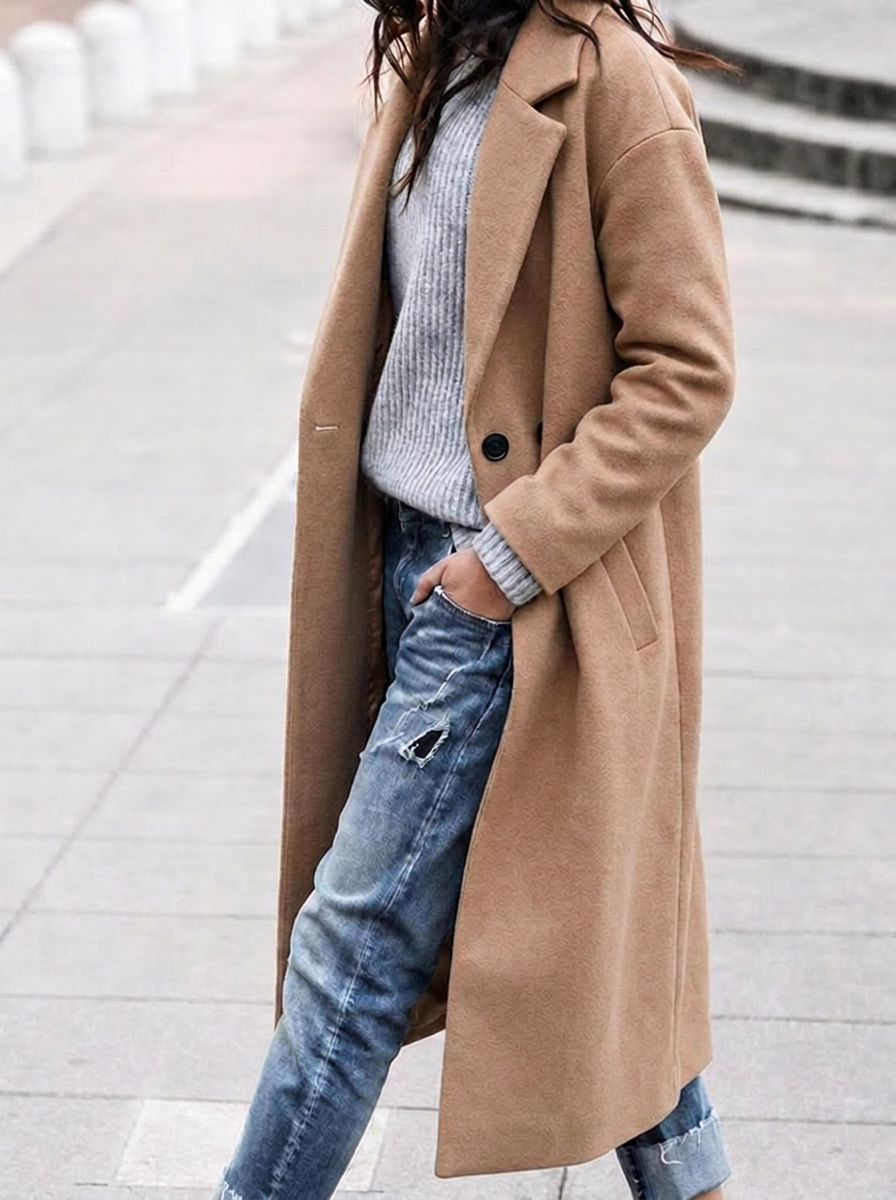 Women's Oversized Long Trench Coat – Winter Layering Piece with Wide Lapel 0