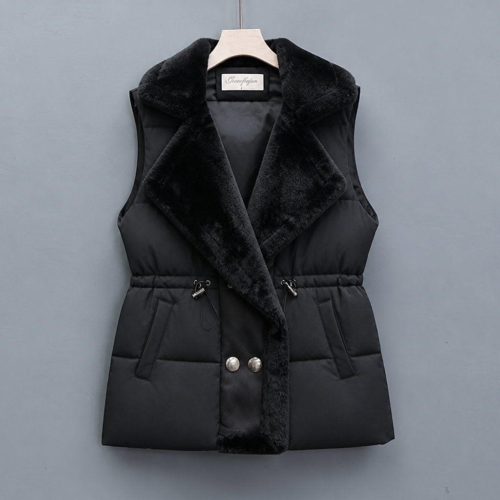 Women's Puffer Vest with Fluffy Collar – Quilted Layering for Winter Warmth 1