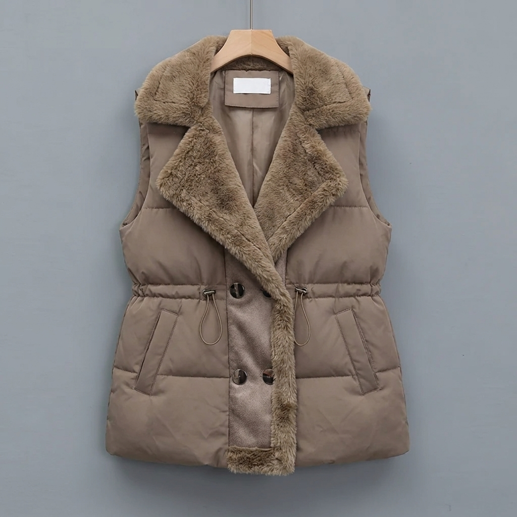 Women's Puffer Vest with Fluffy Collar – Quilted Layering for Winter Warmth 3