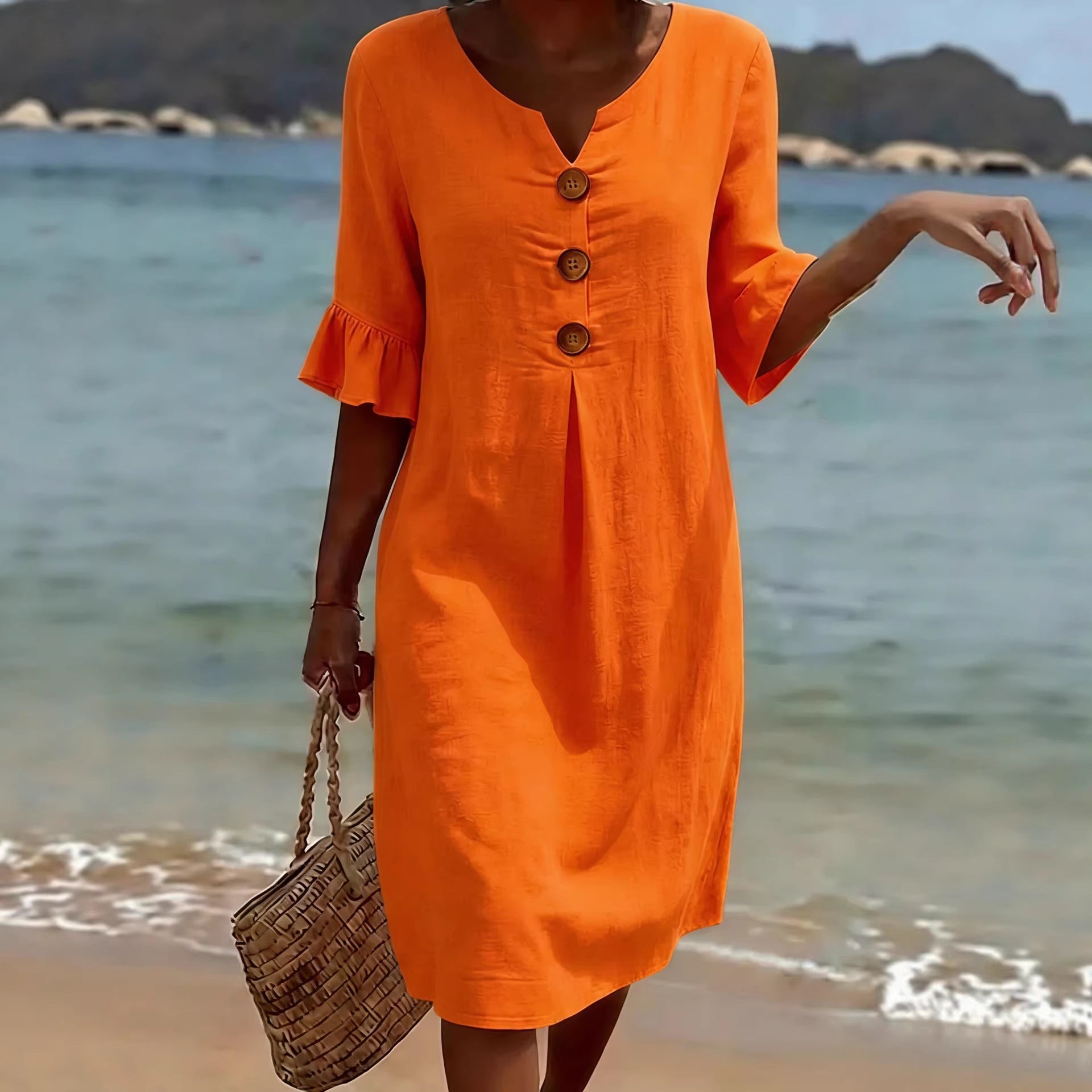 Women's Summer Cotton Mini Dress with Flutter Sleeves – Relaxed A-Line for Casual Wear 3