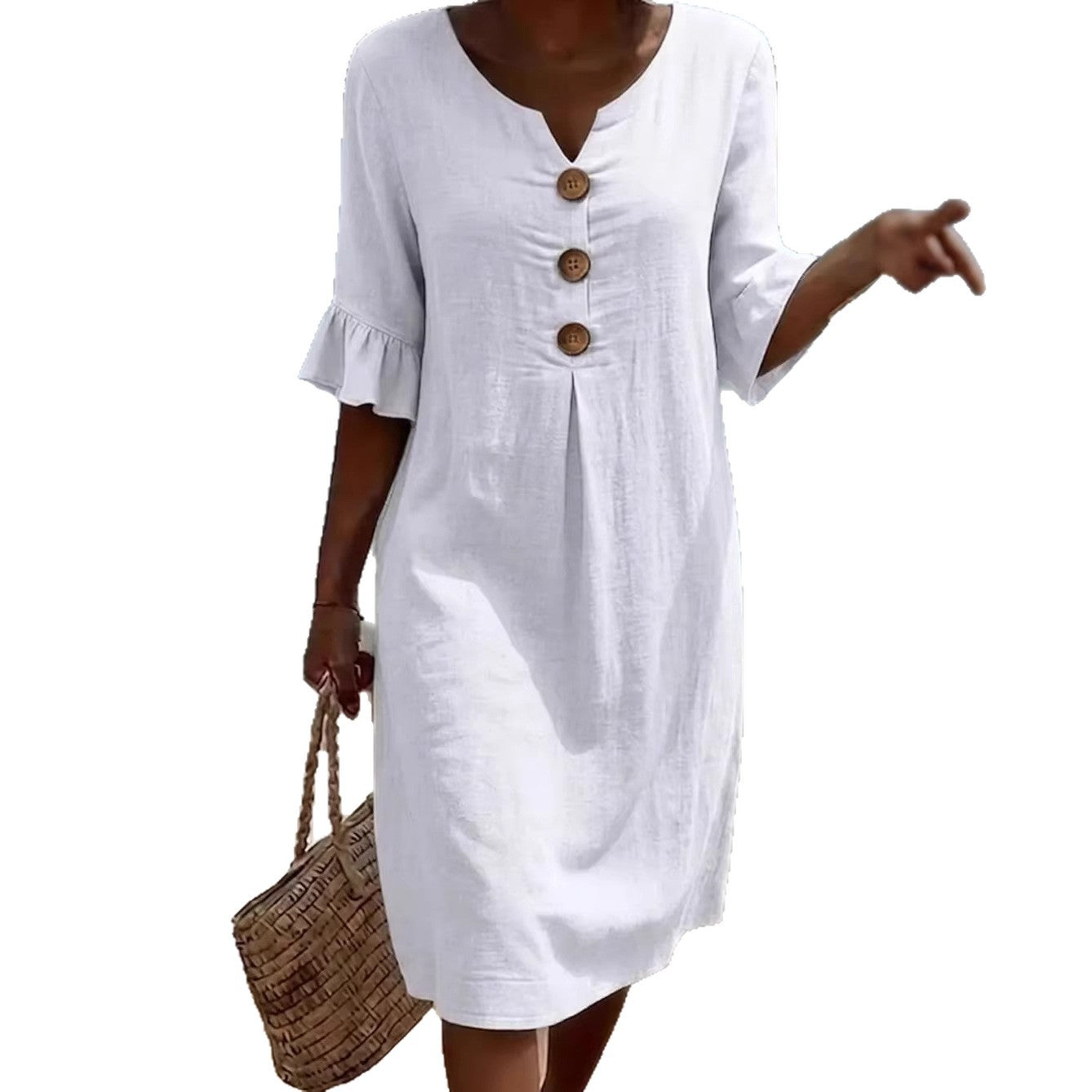 Women's Summer Cotton Mini Dress with Flutter Sleeves – Relaxed A-Line for Casual Wear 5