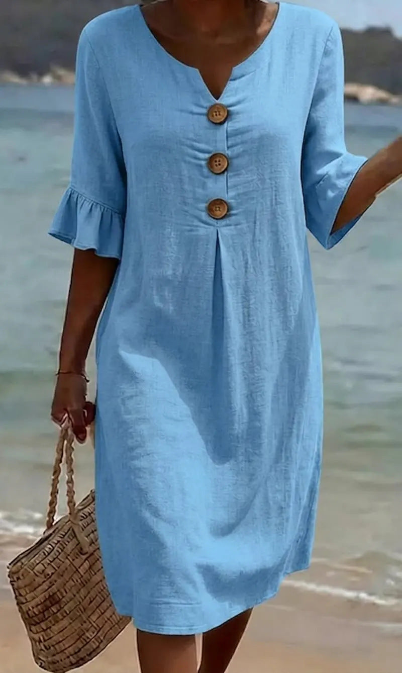 Women's Summer Cotton Mini Dress with Flutter Sleeves – Relaxed A-Line for Casual Wear 6