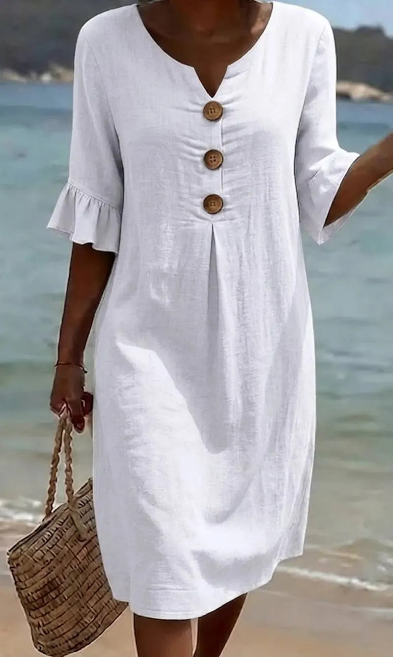 Women's Summer Cotton Mini Dress with Flutter Sleeves – Relaxed A-Line for Casual Wear 7