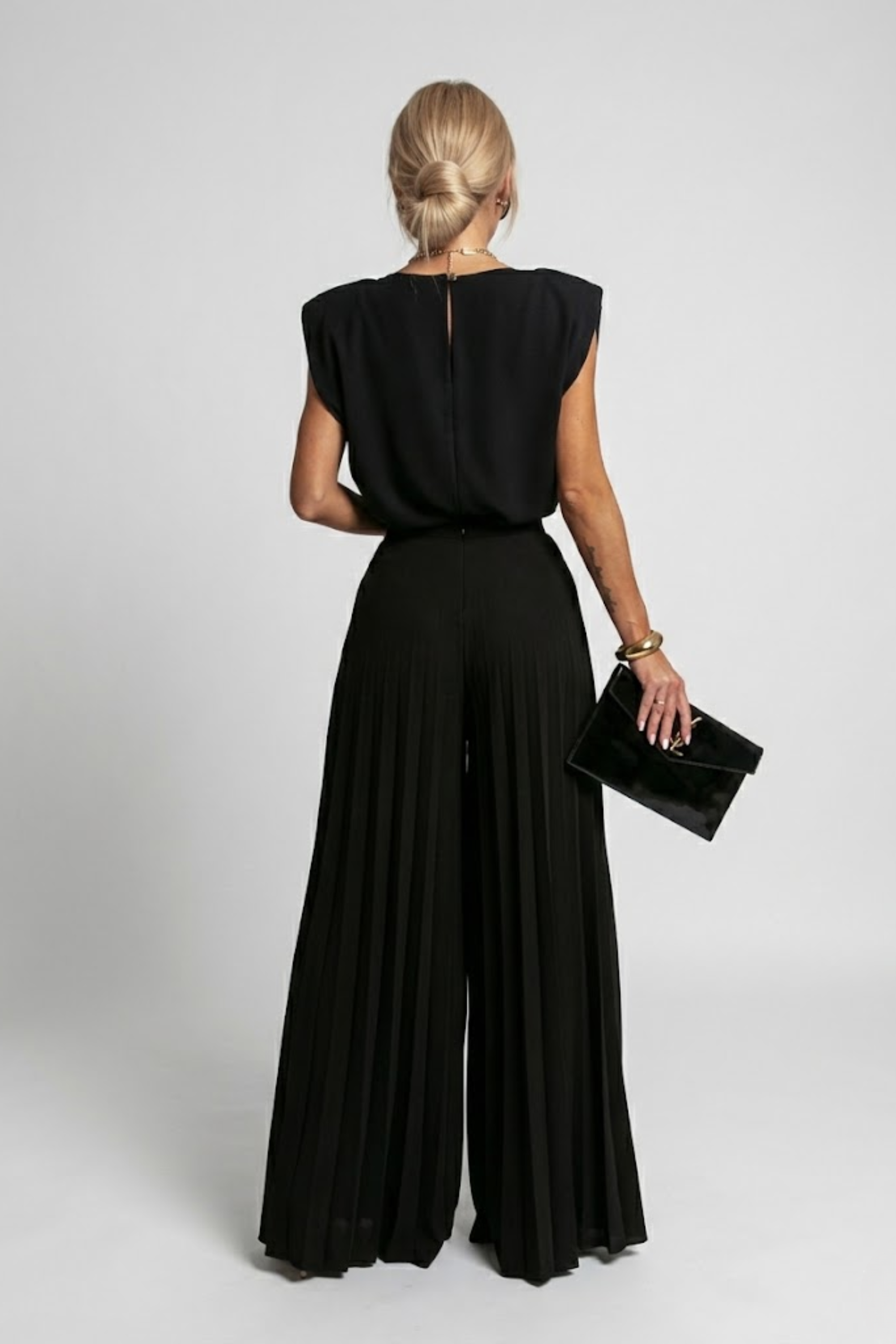 Women's Wide-Leg Jumpsuit with Pleats – Structured Shoulders for Evening Events 1