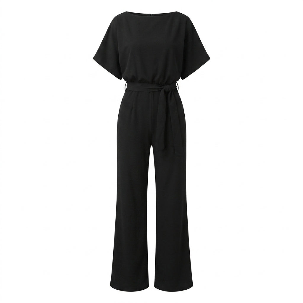 Wide Leg Jumpsuit with Draped Neckline and Waist Tie – Relaxed Fit for Events 8