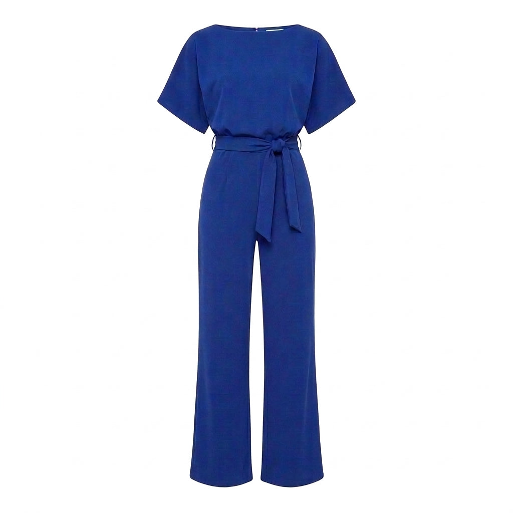 Wide Leg Jumpsuit with Draped Neckline and Waist Tie – Relaxed Fit for Events 10