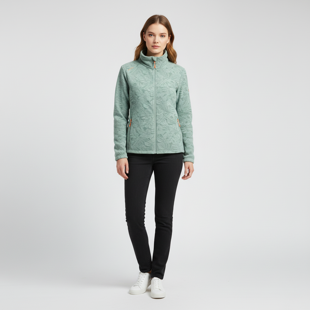 Women's Winter Jacket with Stand Collar – Tonal Botanical Print for Casual Wear 0