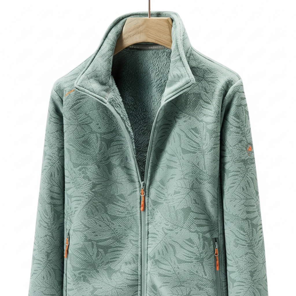 Women's Winter Jacket with Stand Collar – Tonal Botanical Print for Casual Wear 2
