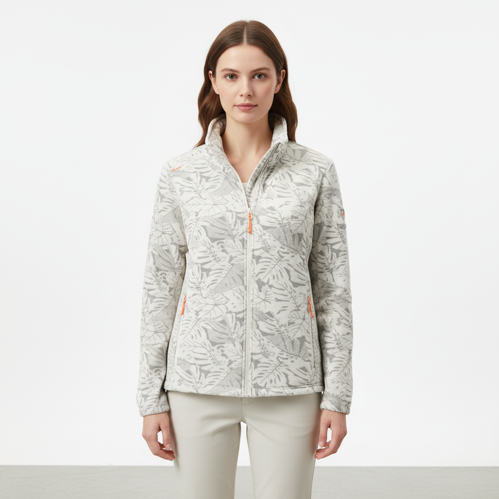Women's Winter Jacket with Stand Collar – Tonal Botanical Print for Casual Wear 4