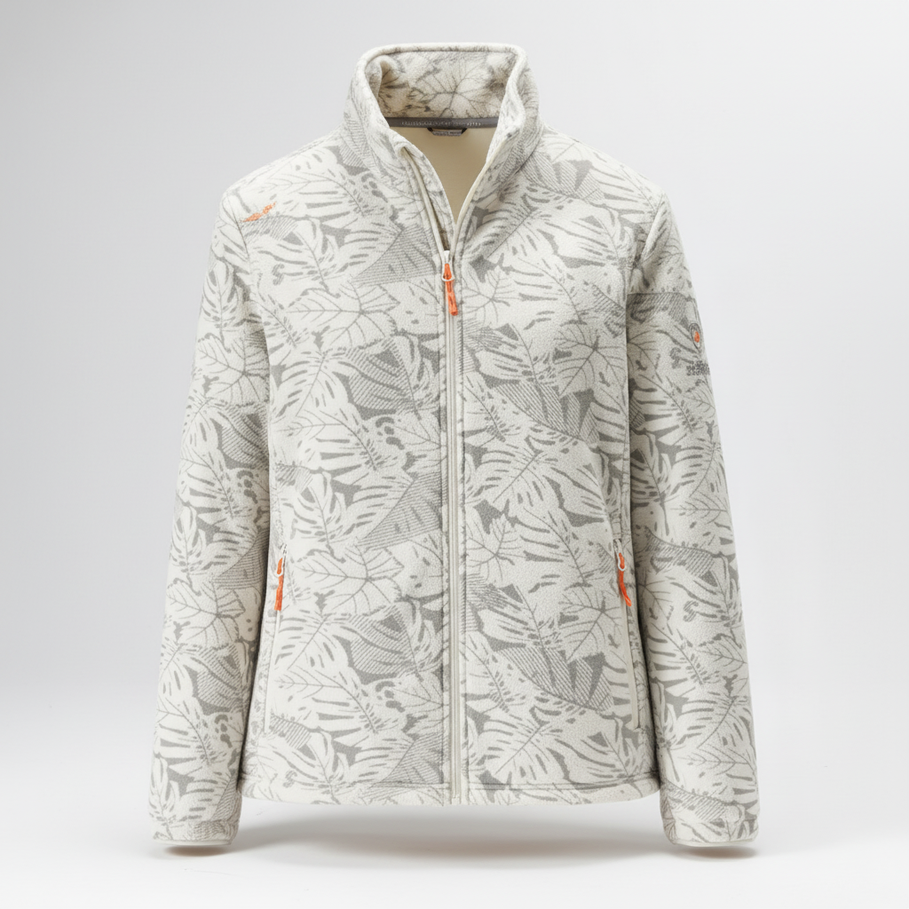 Women's Winter Jacket with Stand Collar – Tonal Botanical Print for Casual Wear 5