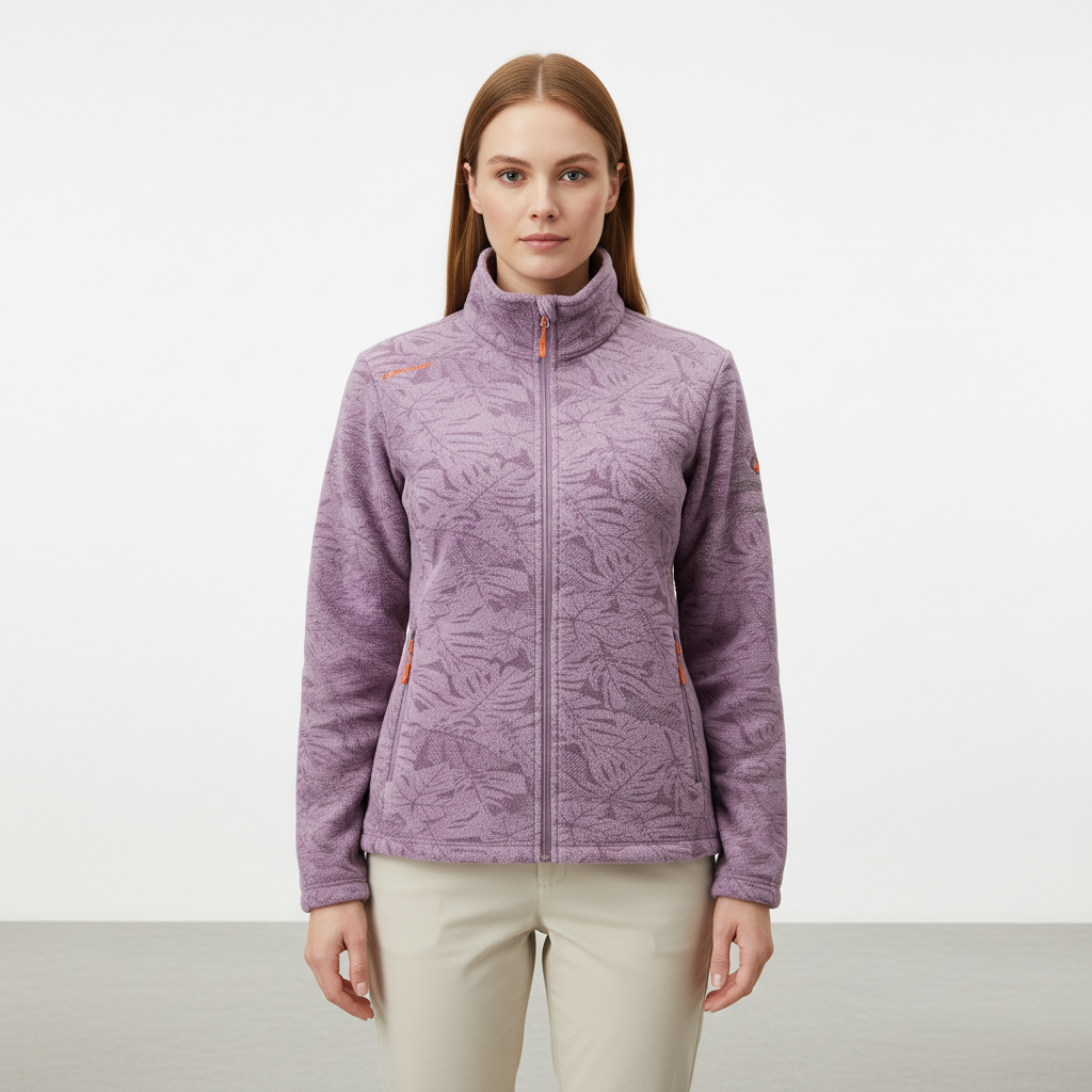 Women's Winter Jacket with Stand Collar – Tonal Botanical Print for Casual Wear 6