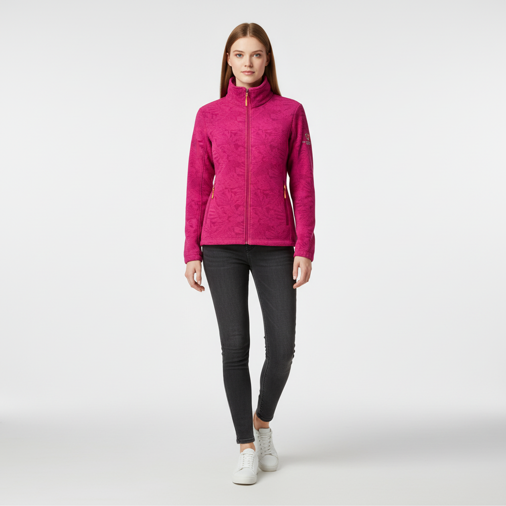 Women's Winter Jacket with Stand Collar – Tonal Botanical Print for Casual Wear 8