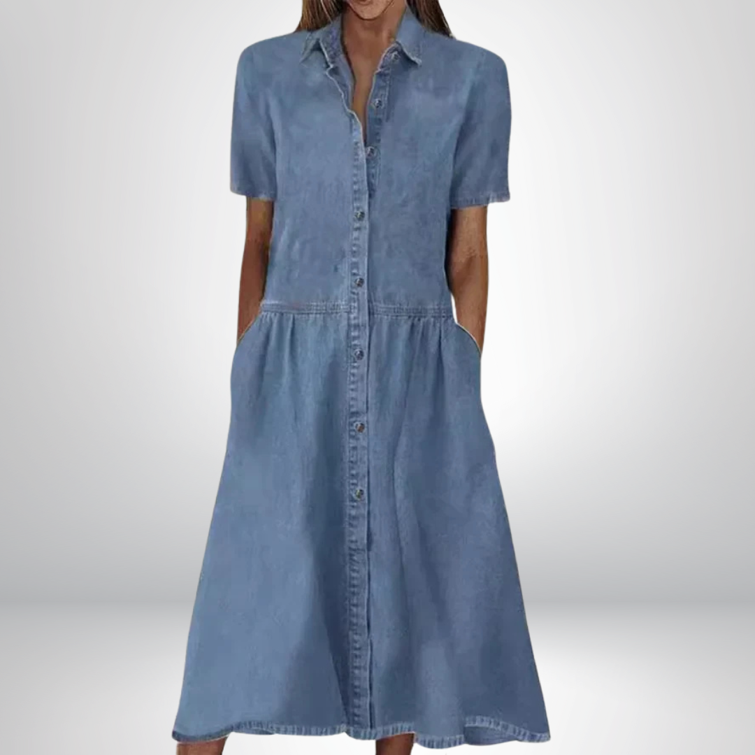 Womens Denim Dress – Tailored Fit with Button Details for Casual and Semi-Formal Wear 0