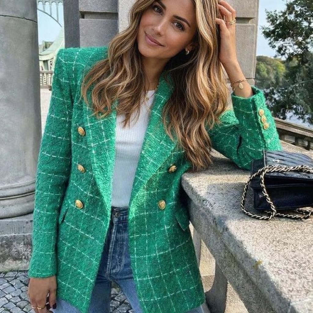 Blazer for Women – Tailored Boucle Weave with Peak Lapels