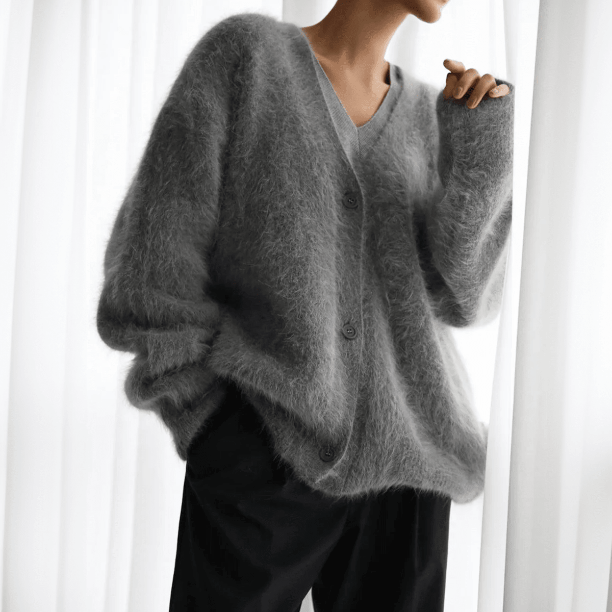 Black Oversized Deep V-Neck Cardigan for Women – Soft Knit, Relaxed Fit Layering Piece - We are MFEO