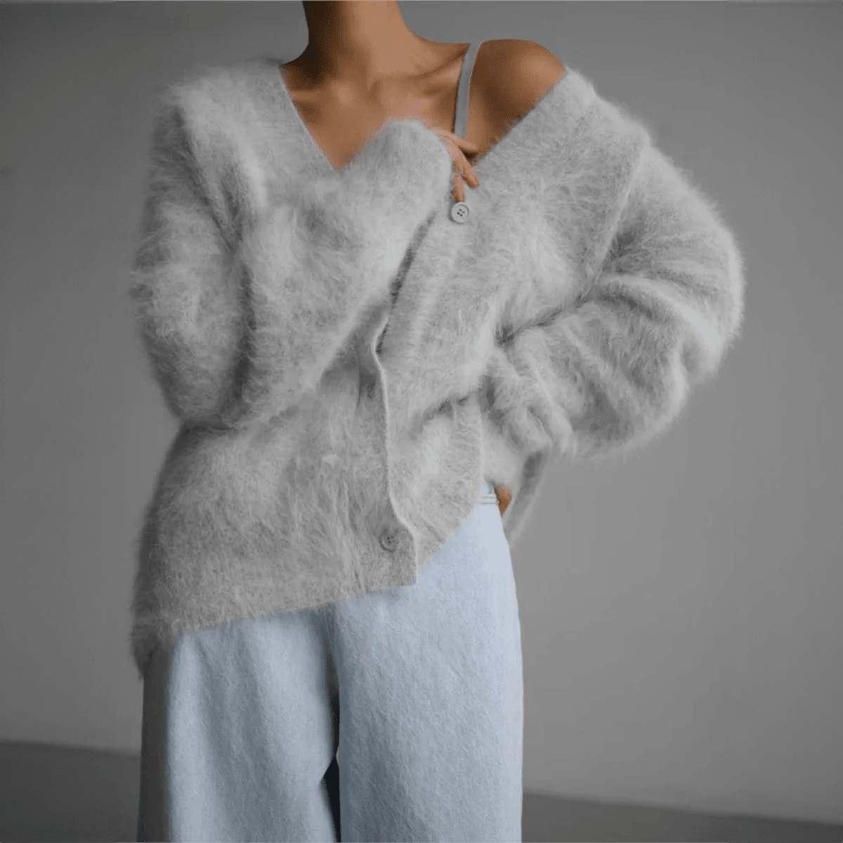 Black Oversized Deep V-Neck Cardigan for Women – Soft Knit, Relaxed Fit Layering Piece - We are MFEO