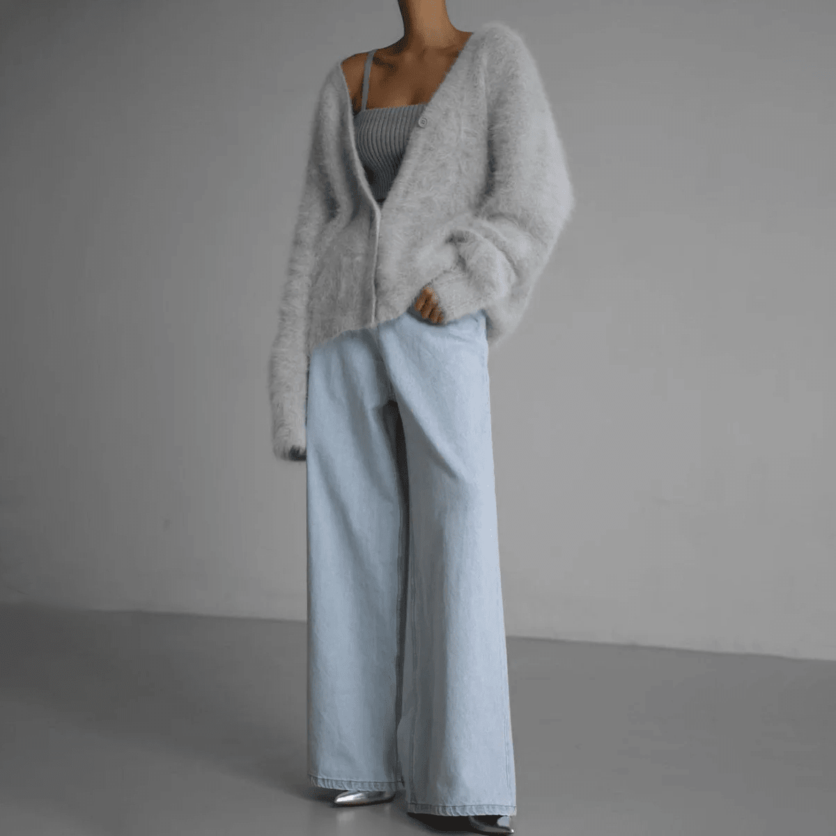 Black Oversized Deep V-Neck Cardigan for Women – Soft Knit, Relaxed Fit Layering Piece - We are MFEO