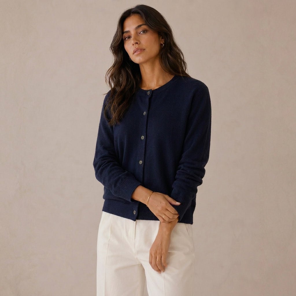 Cashmere Cardigan for Women – Fitted Round Neck with Button Front - We are MFEO