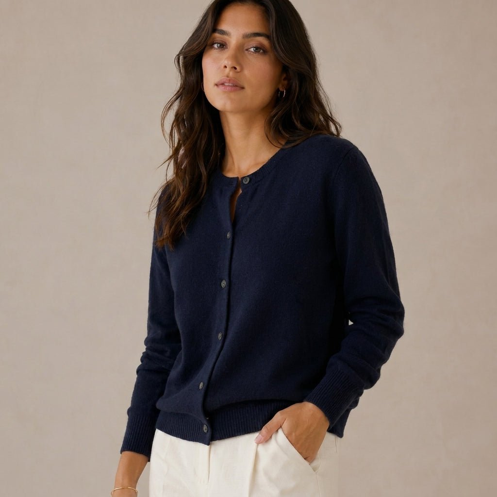 Cashmere Cardigan for Women – Fitted Round Neck with Button Front - We are MFEO