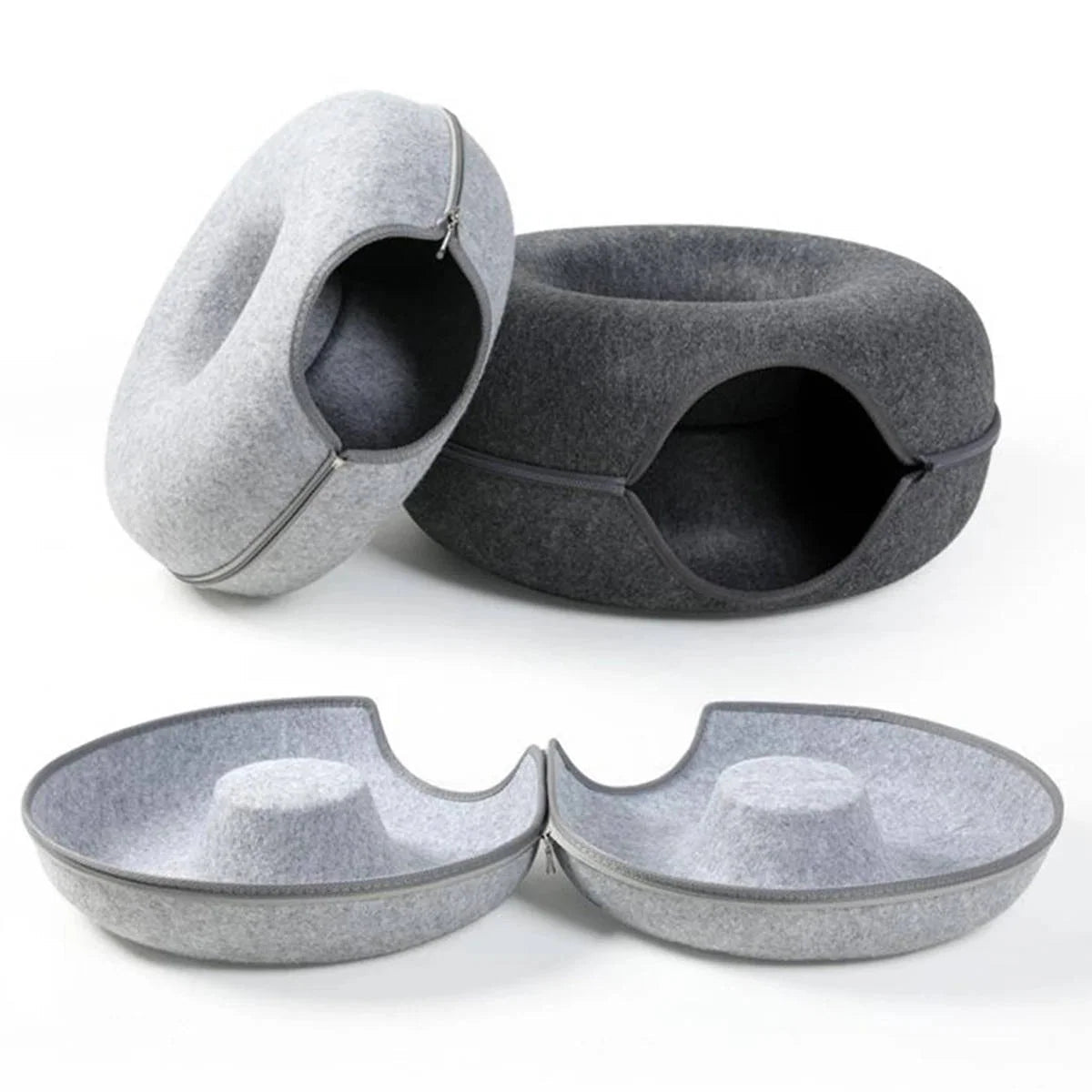Cat Bed for Multiple Cats – Donut Design with Scratch-Resistant Felt and Dual Nest Feature - We are MFEO