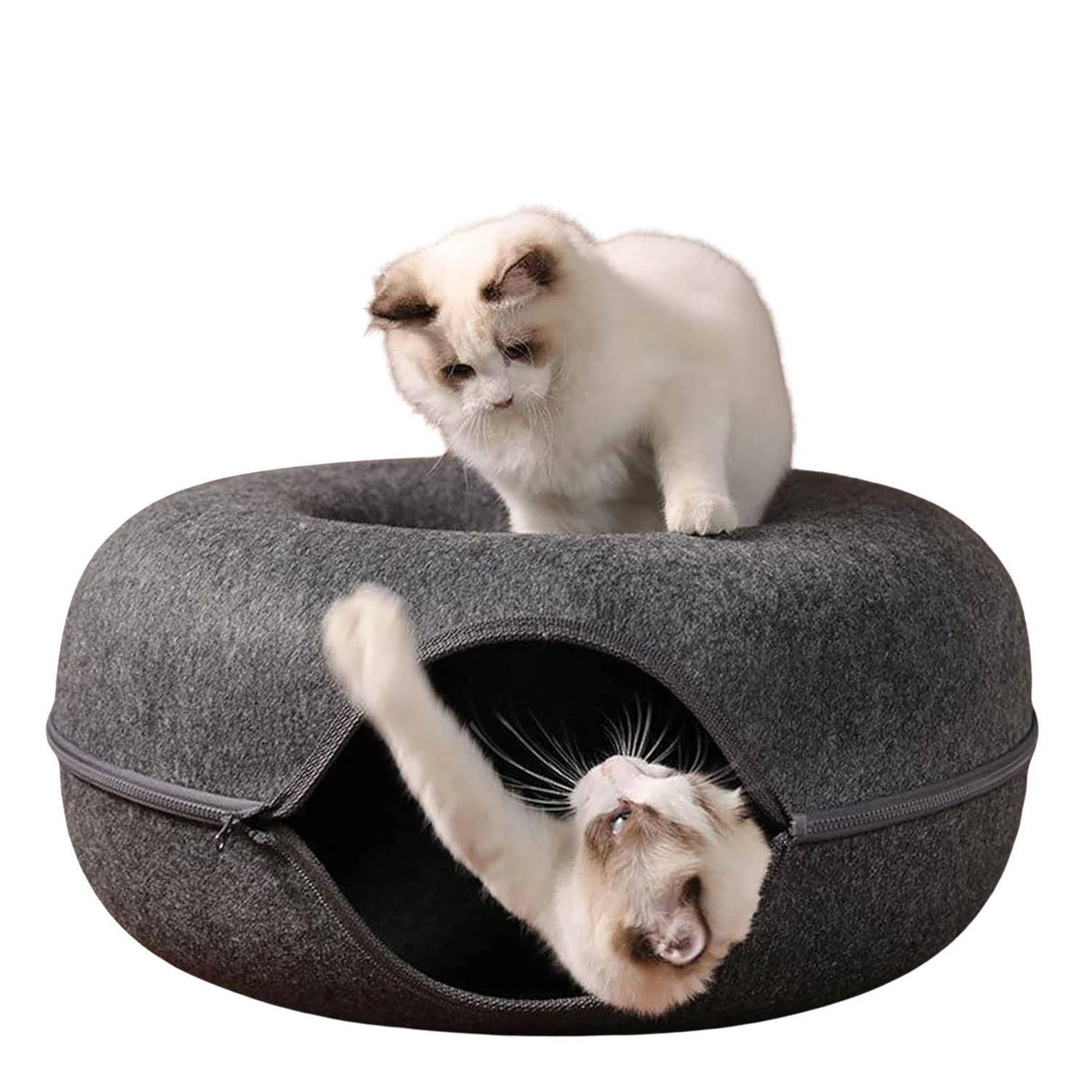 Cat Bed for Multiple Cats – Donut Design with Scratch-Resistant Felt and Dual Nest Feature - We are MFEO