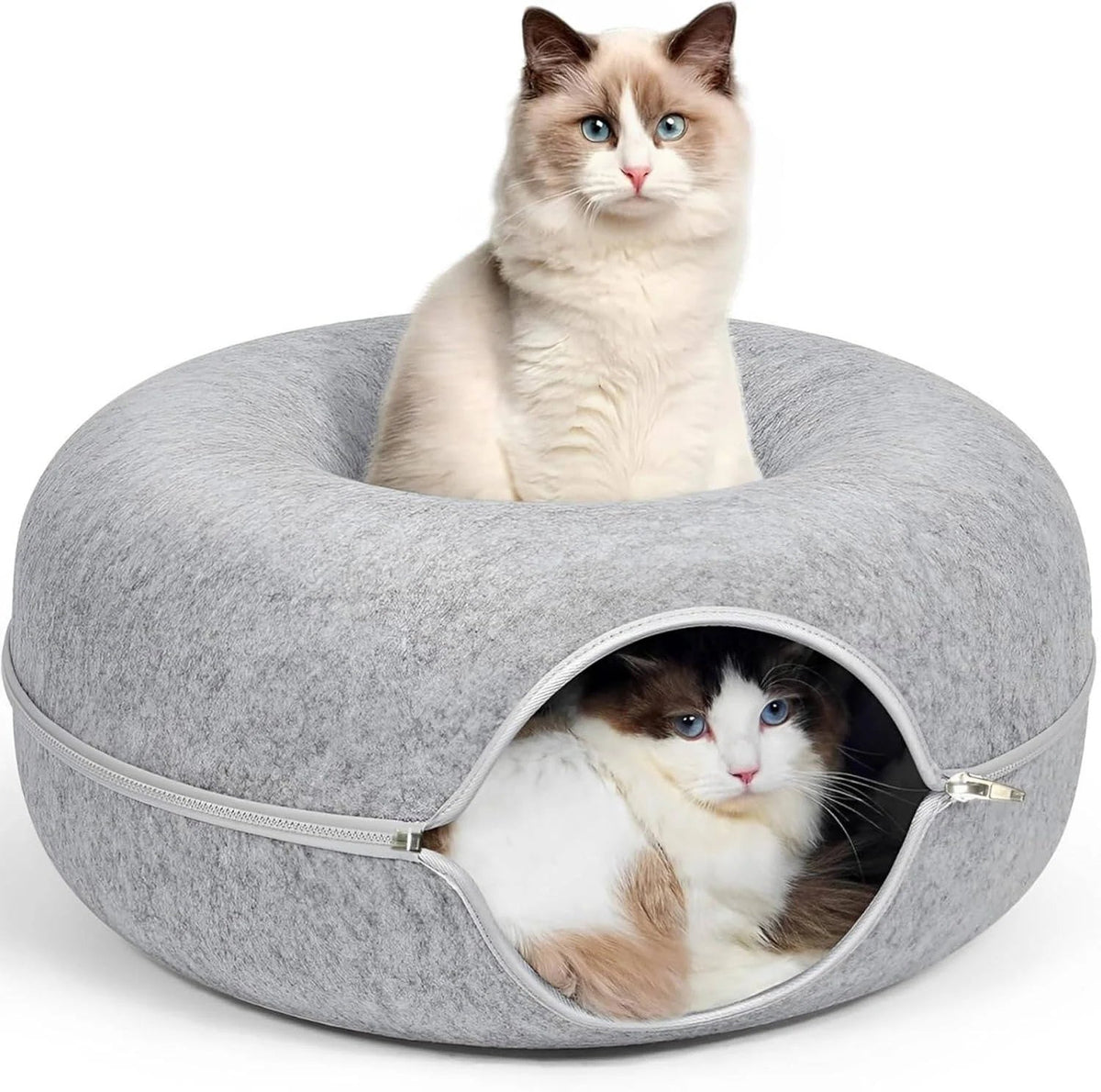 Cat Bed for Multiple Cats – Donut Design with Scratch-Resistant Felt and Dual Nest Feature - We are MFEO
